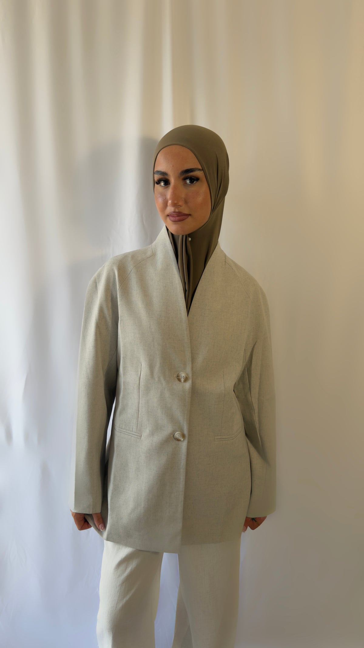Blazer col montant lin